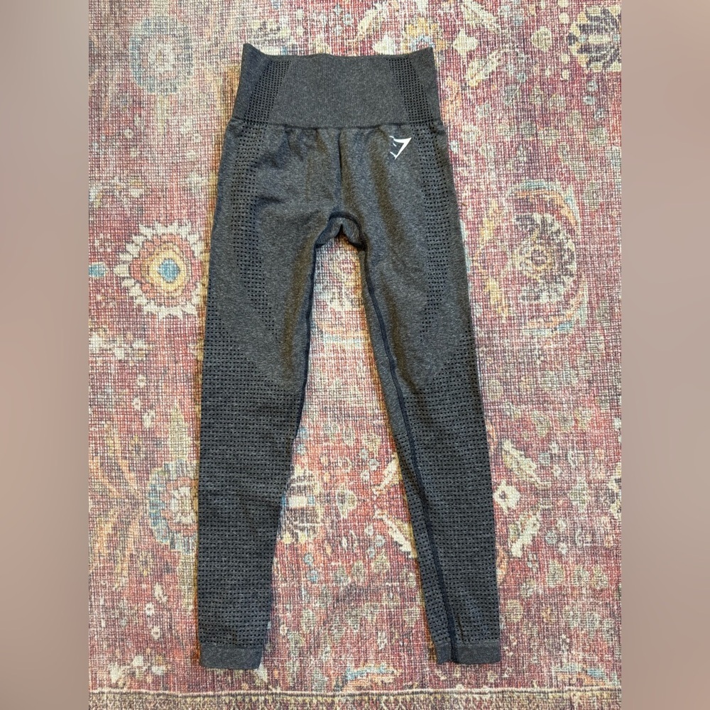 Gymshark XS Vital Seamless 2.0 Leggings Charcoal Marl eyelet detailing